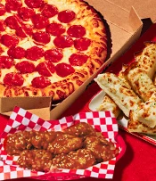 Large 1-Topping Pizza, 8 Breaded Boneless Wings and Cheese Sticks
